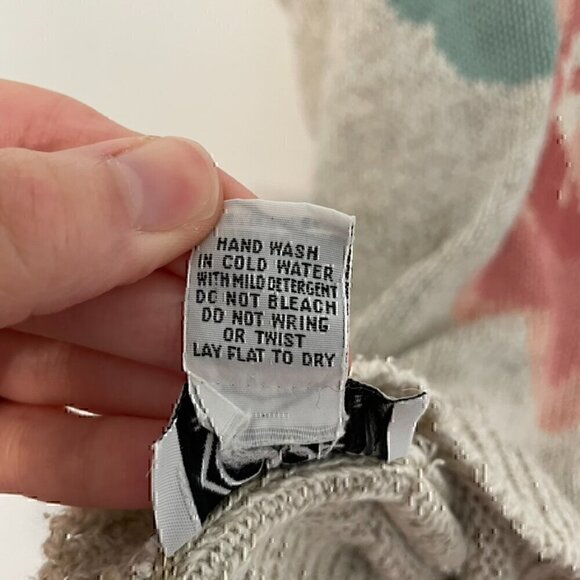 VINTAGE KORET Cream Beige Floral Short Dolman Sleeve Linen Cotton Sweater PETITE - Picture 7 of 11